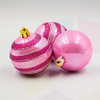 6cm 24lü simli ve düz pembe simli süs topu